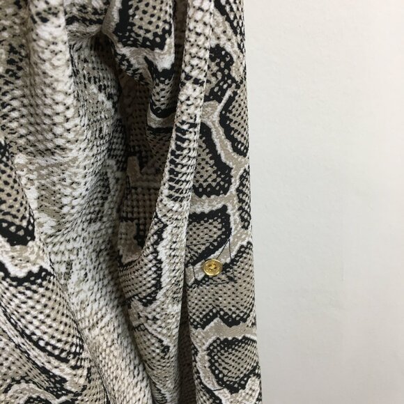 MICHAEL KORS Taupe Black White Snake Print Logo Zip Blouse Shirt - Picture 11 of 11